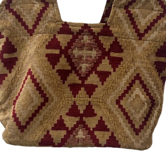 Fabric Tapestry Large Square Tote w/Wood Bar Handles - Picture 5 of 12